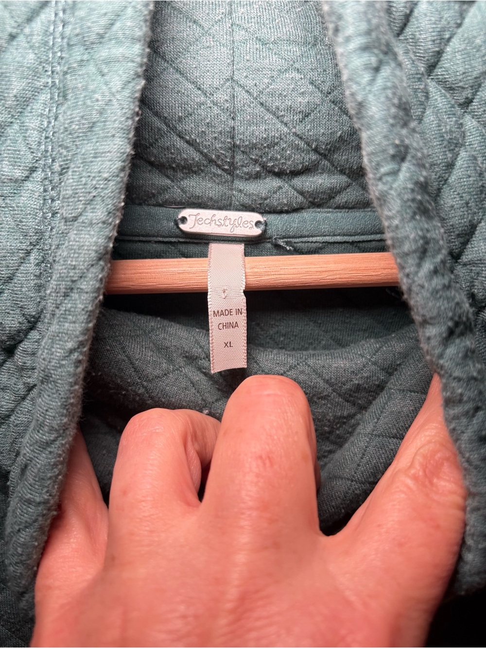 Teal Quilted Cowl Neck Pullover Sweatshirt Kangaroo Pocket Thumbholes Athleisure - Picture 3 of 13